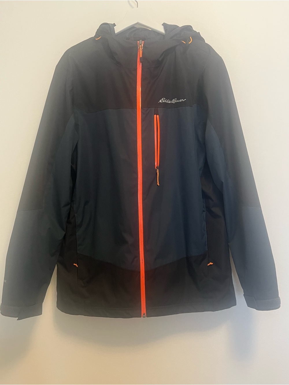 Eddie Bauer Navy and Black Rain Jacket with Orange Accents